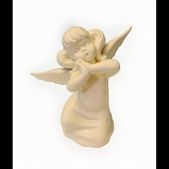 Vintage Angel Figurine Atlantic Mold 8 1/2” Ivory Signed By Laura Bell Atlanta - Picture 1 of 10